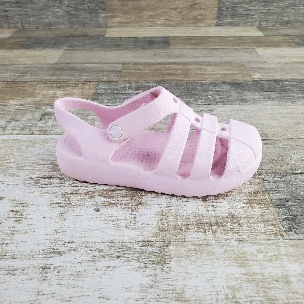 Crocs Classic Fisherman Kids Flat Sandals Sz C13 13 Pink Adjustable Heel Strap